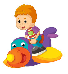 Cartoon child on a toy plane - isolated - illustration for children