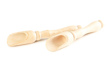 Empty wooden scoop isolated on a white
