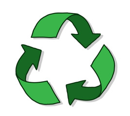 Recycle Symbol, a hand drawn vector illustration of a recycle symbol with shadow backdrop.