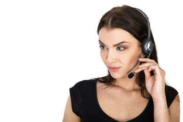 Fototapeta premium Support phone operator in headset, isolated - Stock Image