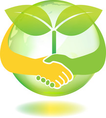 地球と双葉と握手