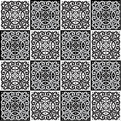 Hand drawing seamless pattern for tile in black and white colors.