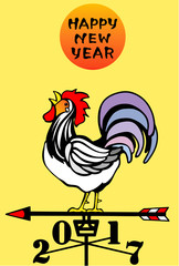 2017年　酉年　年賀状　時を告げる風見鶏　HAPPY NEW YEAR