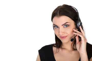 Fototapeta premium Support phone operator in headset, isolated - Stock Image