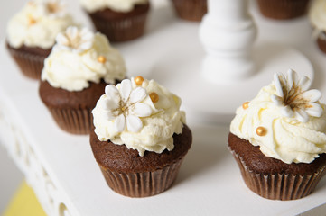 Delicious sweet buffet with cupcakes. Sweet holiday buffet with