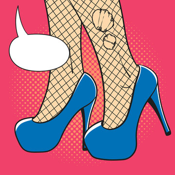 Vector hand drawn pop art illustration of an elegant woman shoes