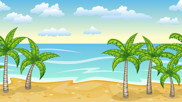 Seamless natur beach landscape with palm trees