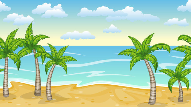 Seamless natur beach landscape with palm trees