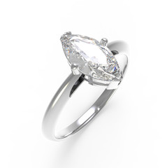 Wedding ring with diamond. 3D rendering