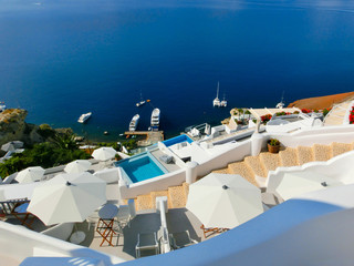 View to the sea from Oia village of Santorini island in Greece