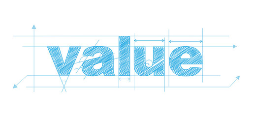 VALUE technical drawing typography banner