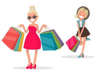 Cheerful girl with shopping. Fashionista