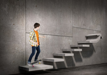 Boy ride skateboard © Sergey Nivens
