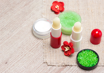 Obraz na płótnie Canvas Cosmetics for lip skin care