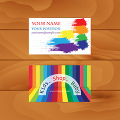 A set of two colorful business cards. Children's shop. Paints. R