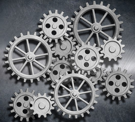 metal background with gears and cogs 3d illustration