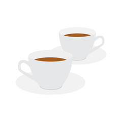 A set of cups isolated on white background. White cup of tea.