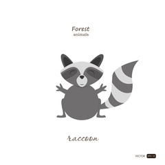 Raccoon in cartoon style on white background. Forest animals