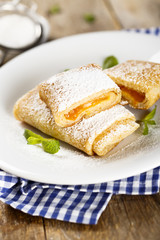 Pancakes, stuffed with apricot jam
