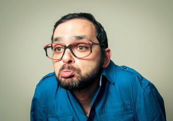 geek with the beard closeup portrait