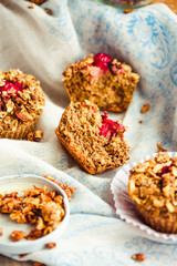 vegan oat muffins with cherries and granola, healthy dessert