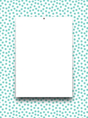 Close-up of one nailed blank frame on aqua dotted abstract illustration background