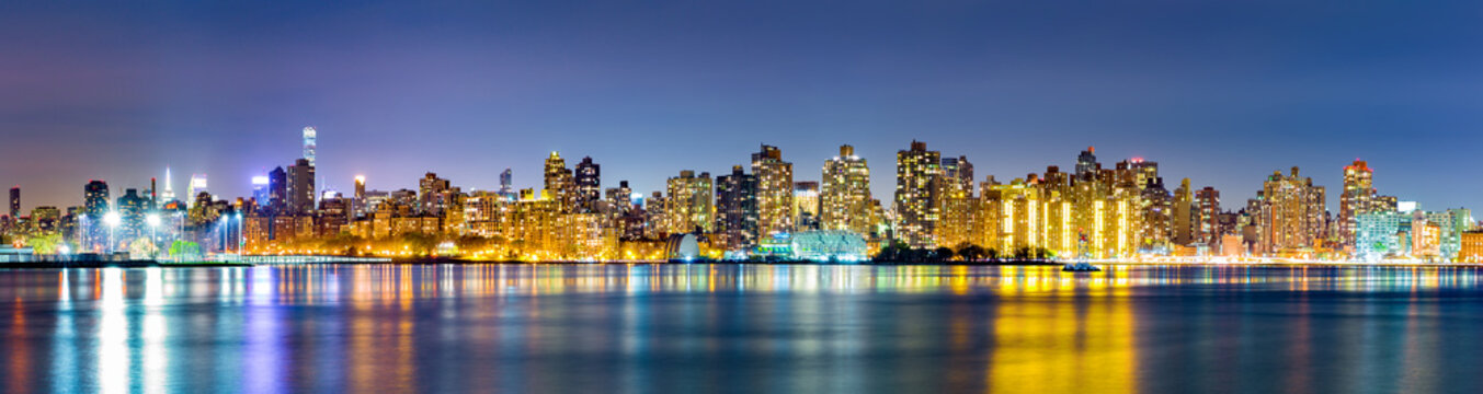 Manhattan Upper East side skyline panorama by night