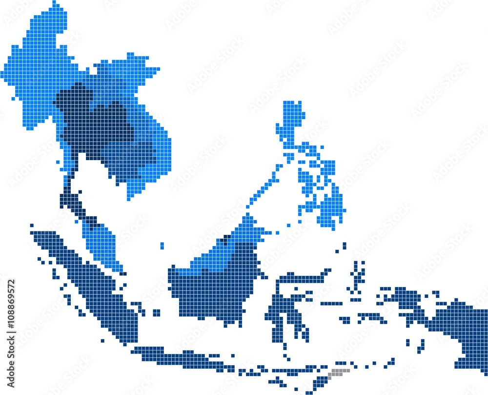 Wall mural square shape south east asia and nearby countries map. vector illustration