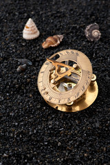 Old measuring instrument for navigation.  Travel geography navigation concept background