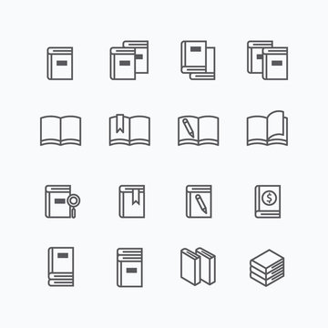 Book flat line icons design vector set.
