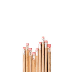 Row of wood pencils On white background
