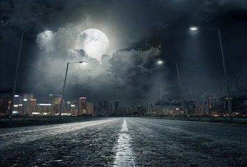 road in city at night ..