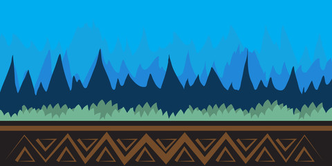 Nature landscape, background for games, trees, mountains.