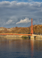 Obraz premium View on the red bridge of Lyon, France