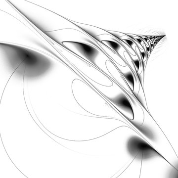 computer generated abstract fractal image. black on white. track into the space