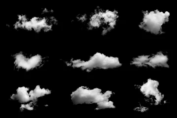 Foto op Canvas Verzameling van geïsoleerde wolken op zwarte achtergrond. © yotrakbutda