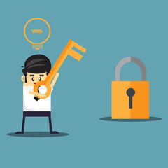 Business man with key try unlock for success, Success concept