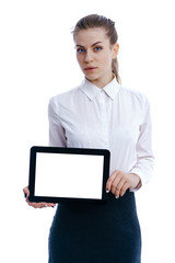 Businesswoman holding tablet in hands