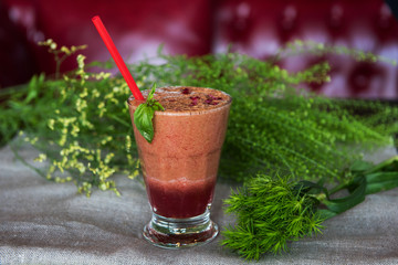 raspberry smoothie with basil