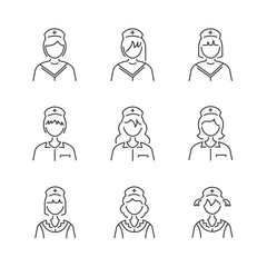 Line Style Medical nurse Avatar icon set