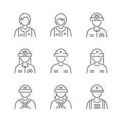 Line Style Medical Avatar Rescuers icon set
