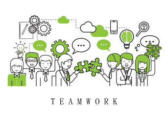 Fototapeta na wymiar Teamwork Concept, Business People Team-On White Background-Vector Illustration, Graphic Design