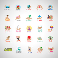 Care Icons Set-Isolated On Gray Background-Vector Illustration,Graphic Design. Healthcare Concept