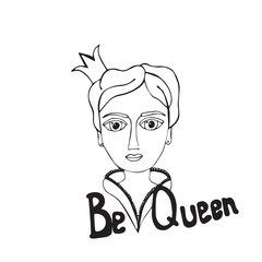 Black line queen on the white background