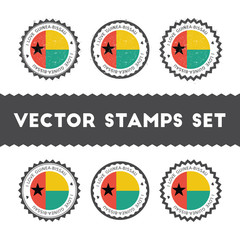 I Love Guinea-Bissau vector stamps set. Retro patriotic country flag badges. National flags vintage round signs.