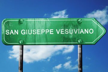 San giuseppe vesuviano road sign, vintage green with clouds back