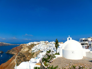 View to the sea from Oia village of Santorini island in Greece