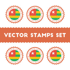 I Love Togo vector stamps set. Retro patriotic country flag badges. National flags vintage round signs.