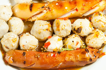 Meat ball in dish.