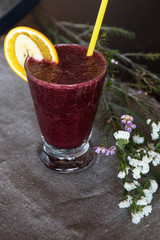 smoothie from blueberry banana and orange juice